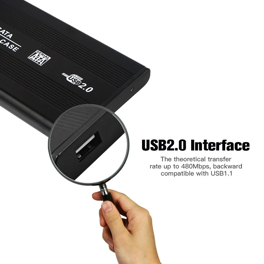 Aluminum 2.5 Inch External Hard Drive Disk Enclosure USB 2.0 to SATA HDD Case SSD Box For Laptop Drive Support 500G 1TB 2TB