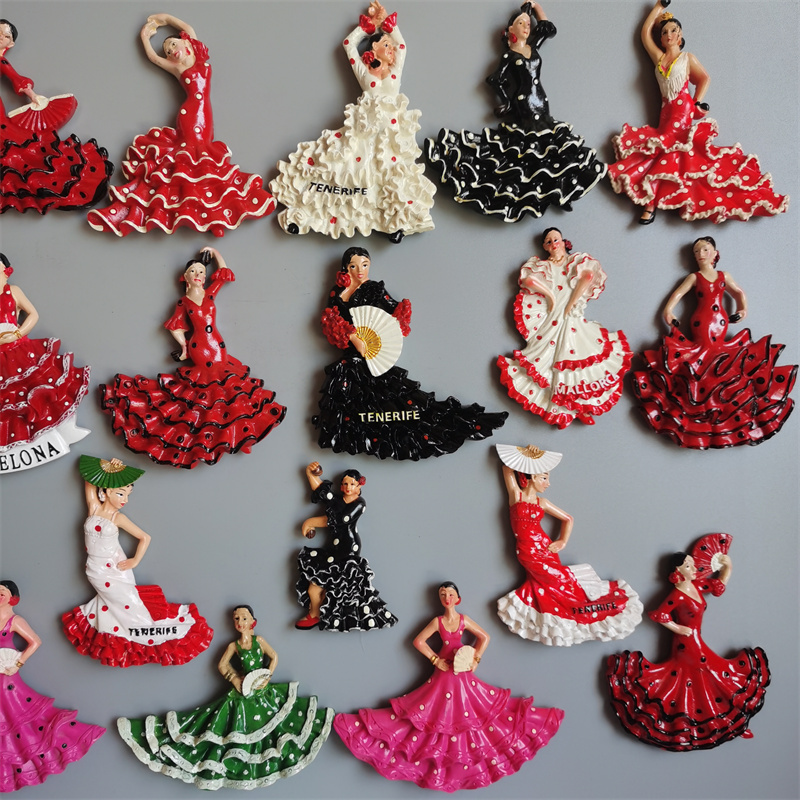Imanes de nevera de Flamenco de España, bailarina española, decoración de recuerdo turístico, artesanía, pegatina magnética para refrigerador, colección de