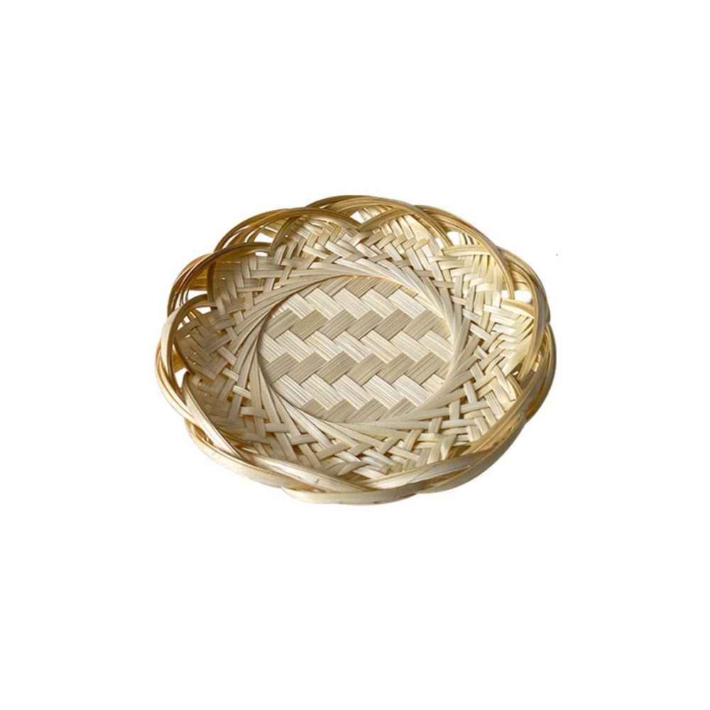 Multifunctioneel handgemaakt bamboe broodbakje geweven ronde dessertbord Japanse retro sushi serveerschaal koffie: Default Title