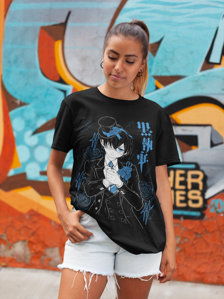 Schwarzes butler t-shirt ciel phanto mhive t-shirt sebastian michaelis hemd