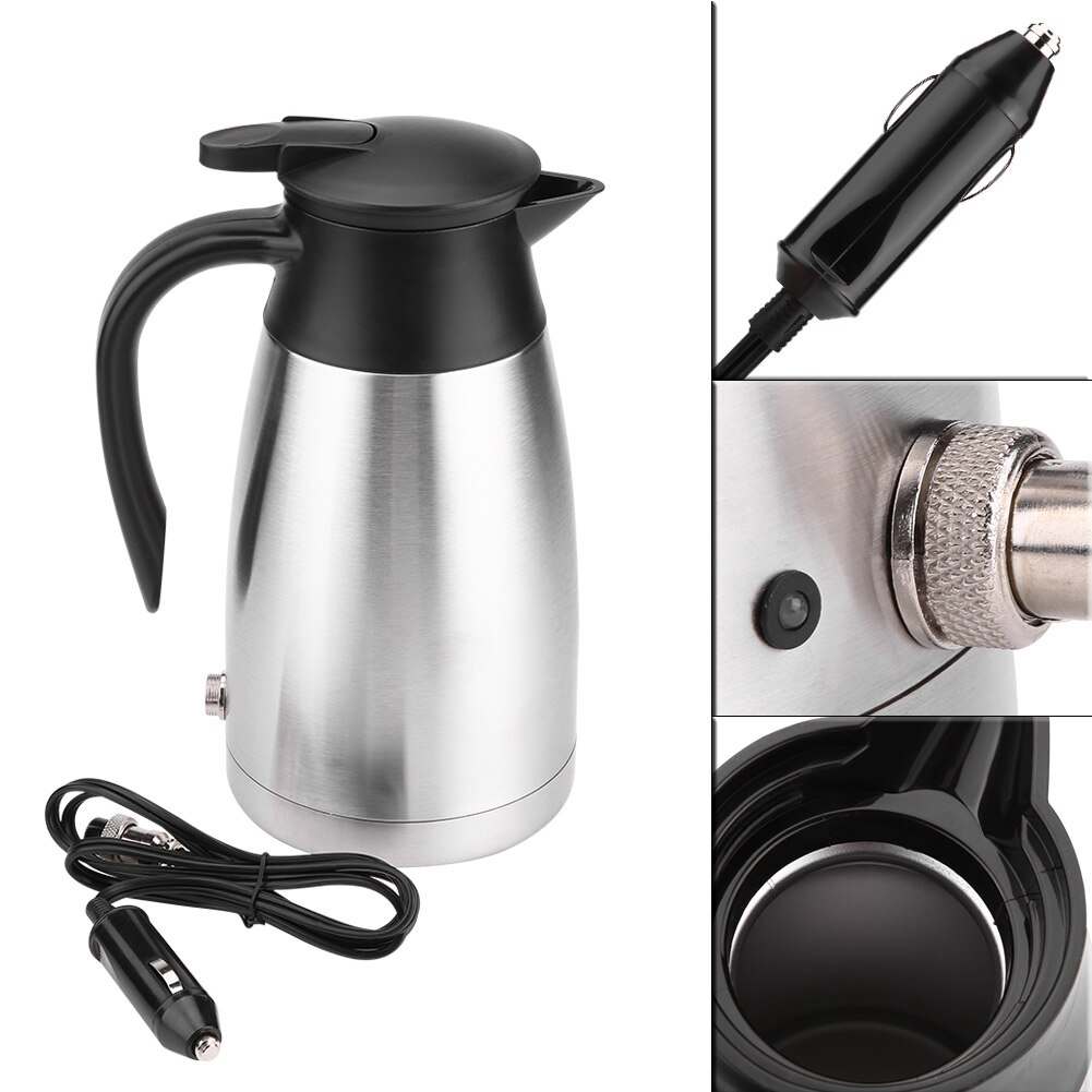 Elkedel 1000ml 12v 24v rustfrit stål el-kedel i bilen rejsetermoflaske varmevandflaske elkedler
