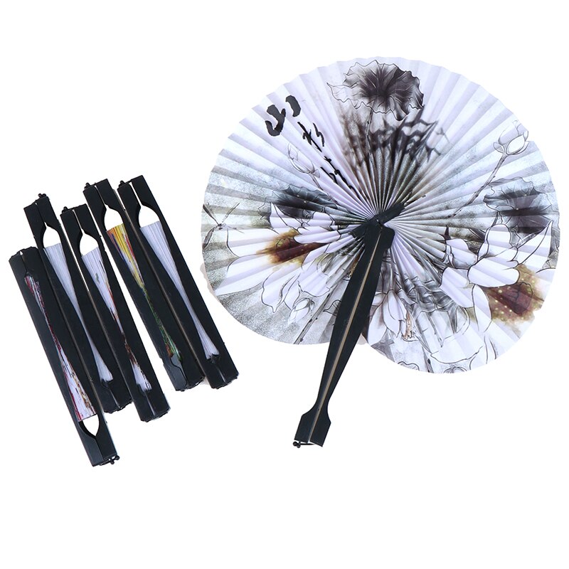 1 Piece Foldable Paper Fans Hand Held Folding Fans Retro Windmill Small Round Paper Fan Chinese Style Hand Fan Wedding
