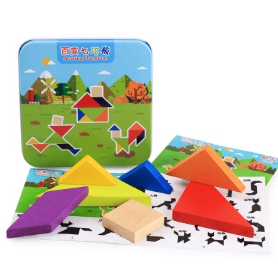 Wooden Tangram 7 Piece Jigsaw Puzzle Colorful Squa... – Vicedeal