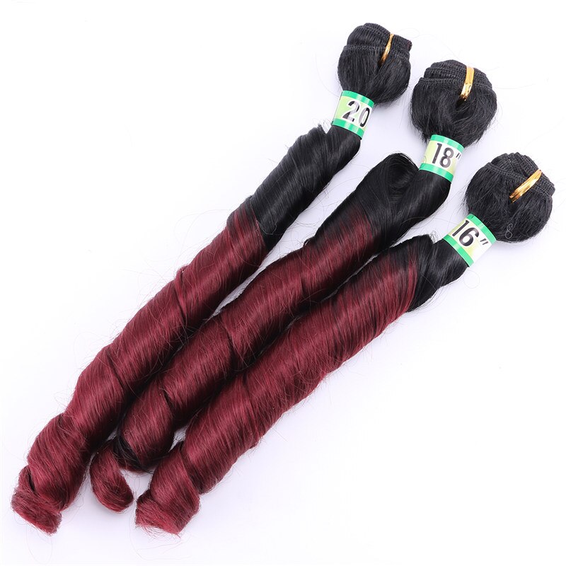 T1B/30# Two Tone ombre Hair Bundles Brown Synthetic Hair Extensions 16-20 inch High temperature Double Weft Curly hair weave: T1B-99J / 16 18 20 inch Mix