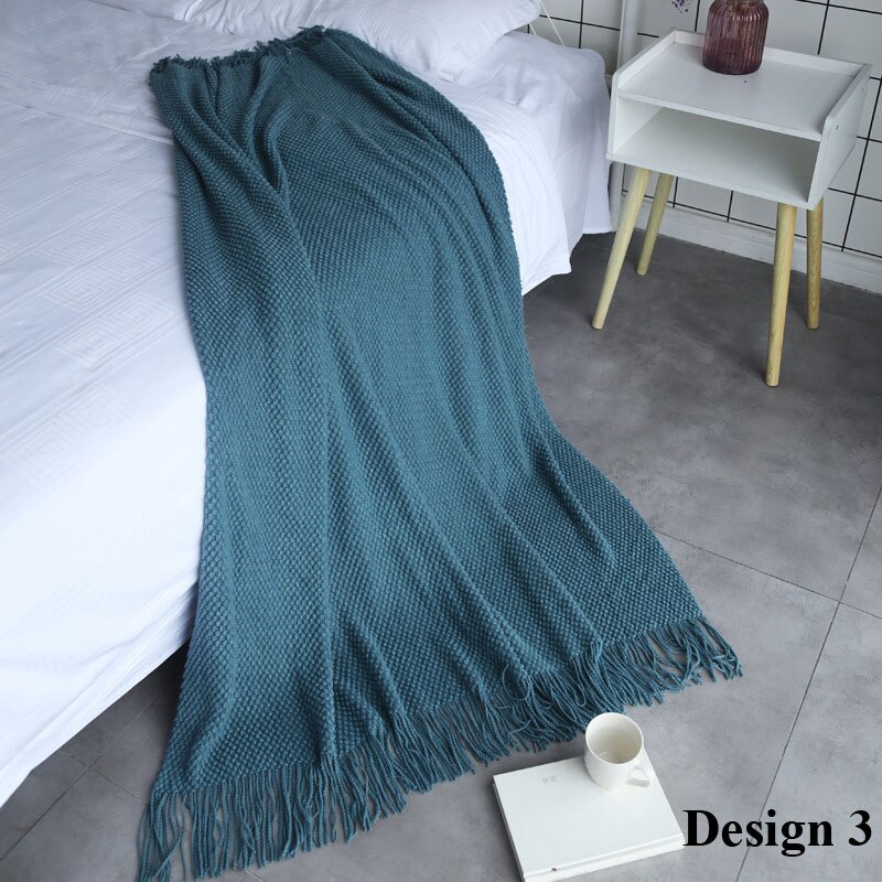 Frynser dusker elegant morandi farge nordisk strikketeppe sengeteppet lenestol sofa kaste: design 3
