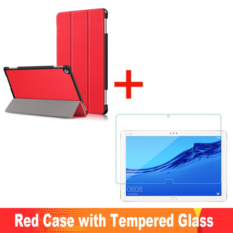 Case for Huawei MediaPad M5 Lite 10 BAH2-W19/L09/W09 Ultra Slim Pu Leather Smart Stand Cover for Media Pad M5 Lite 10.1" Case: Red Case add Glass