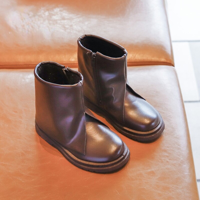 Botas de cuero para niñas, botines planos antideslizantes, transpirables, 4-12 años, otoño e invierno, 2022: Caqui / 27
