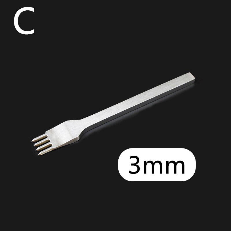 Juego de punzones de agujeros para artesanía de cuero, cincel de perforación de acero inoxidable, encaje de costura, espaciado, herramientas de perforación: 3mm-4 Prong