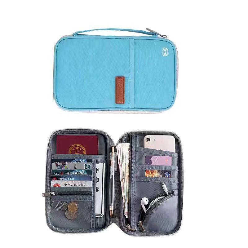 RFID Travel Passport Wallet Multi-Function Waterproof Family Passport Holder Trip Document Organizer Credit Card Package Purse: C-Blue