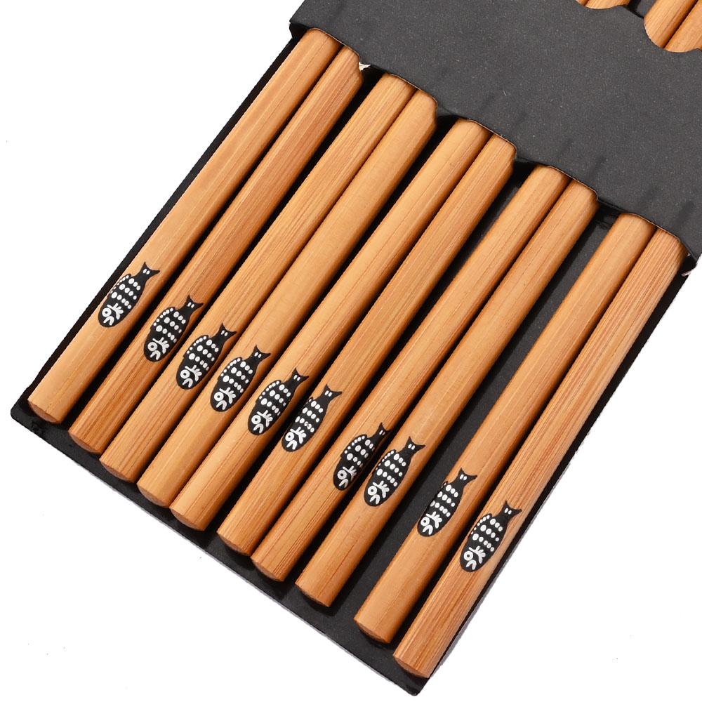 Herbruikbare 5Pairs Servies Handgemaakte Bamboe Japanse Natuurlijke Houten Eetstokjes Sushi Voedsel Kat Bloem Multi Color Houten Eetstokjes: GRIJS