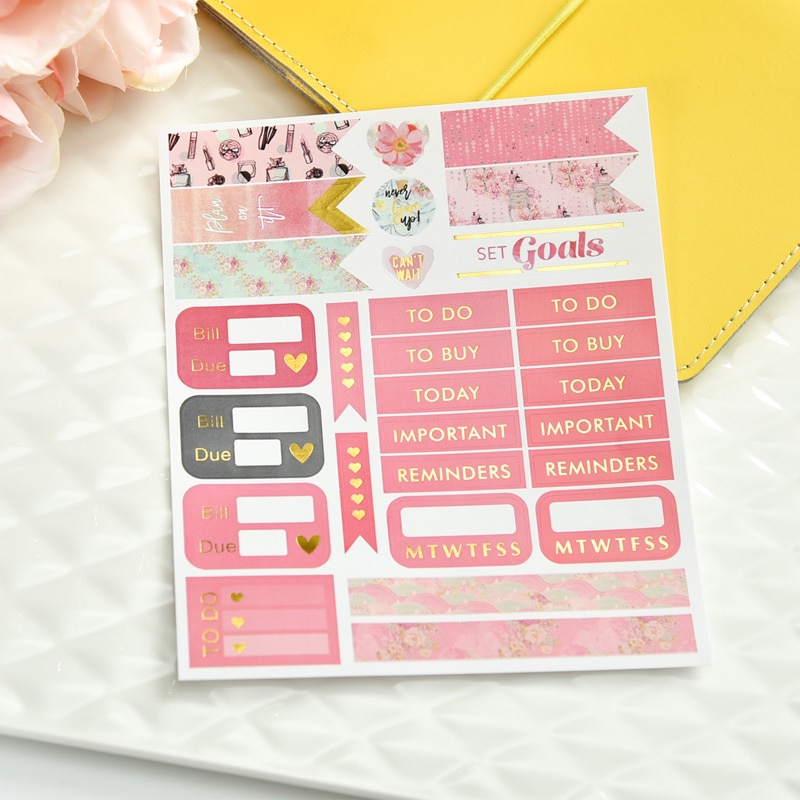 KLJUYP Gelukkig Eenhoorn Folie Goud Papier Planner Stickers Boekje voor Scrapbooking Gelukkig Planner/Card Making/Journaling Project