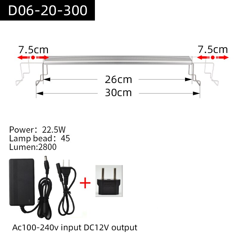 Zrdr-luz led para aquário, lâmpada para plantio de aquário, mini aquário simples, suporte de metal, abajur com sol e sol: 300MM