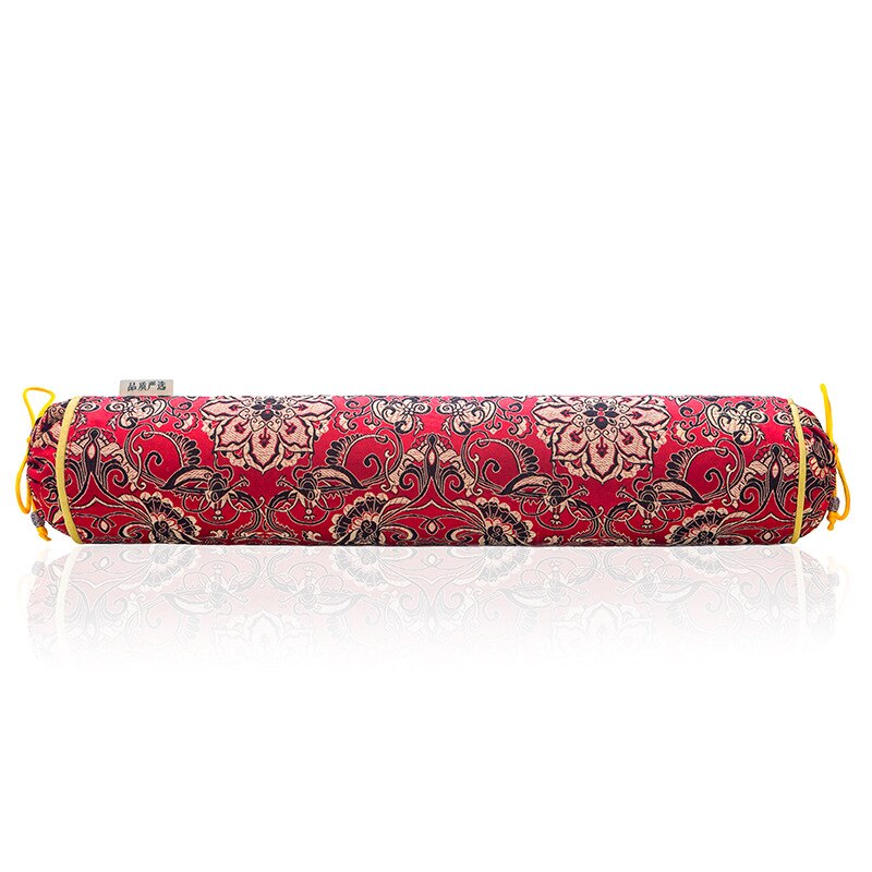 Oreiller en soie de style chinois | cassia, oreiller cylindrique cervical de santé, été cool, oreiller en soie de glace, coussin rempli de plantes: Rouge