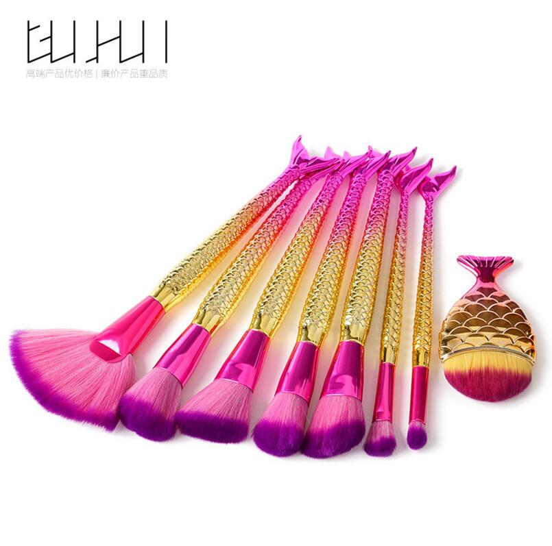 GUJHUI Mermaid Makeup Brushes Set Eyeshadow Eyeliner Blush Blending Contour Foundation Cosmetic Beauty Make Up Brush Tools Kit
