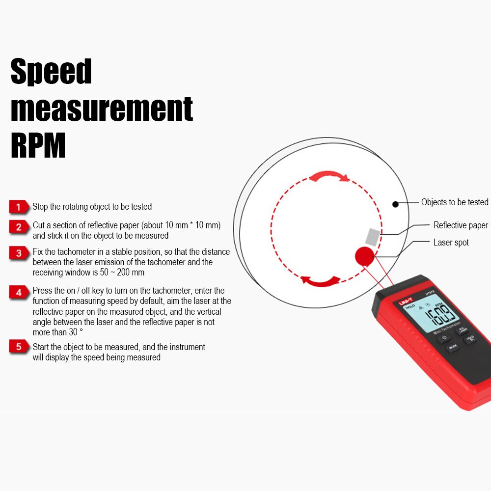 UNI-T UT373 Mini Digital Tachometer Measuring Range 10-99999RPM Non-Contact Tachometer Odometer with Backlight