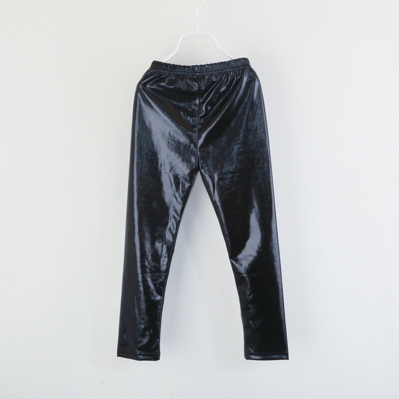 Baby pige metallic skinny skinny bukser leggings afslappet cool cropped børnetøj piger flæse leggings: Sort / 4