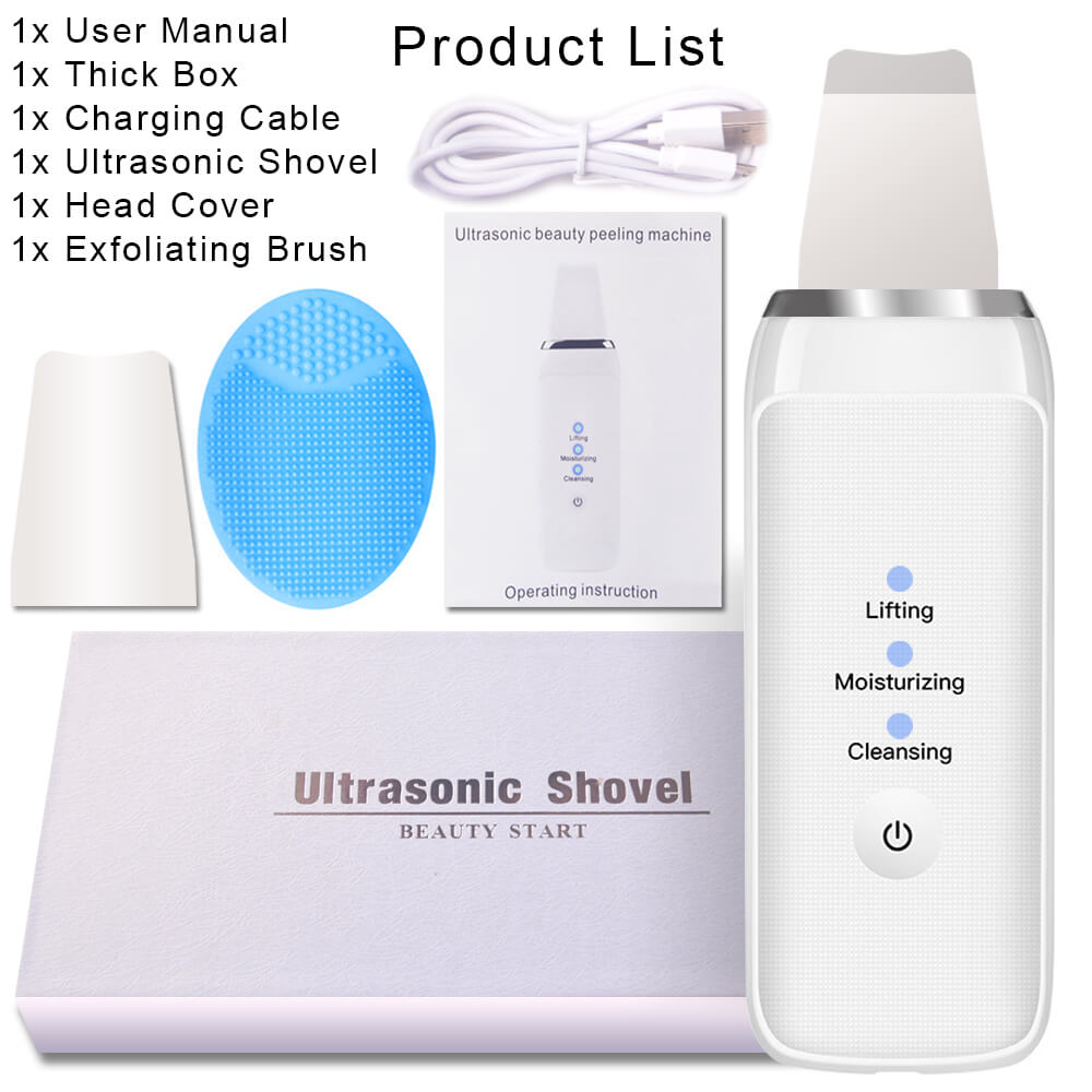 Ultrasonic Face Cleaning Device Skin Scrubber Facial Whitening Lifting Reduce Wrinkles Spots Pore Cleaner Blackhead Spatula Sets: Standard Plus