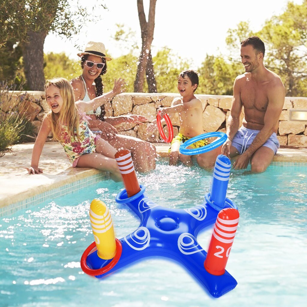 Swimming Rings With Inflatable Ring Toss Pool Game Toys Floating Swimming Pool Ring With 4 Pcs Rings Pool Accessories: Default Title