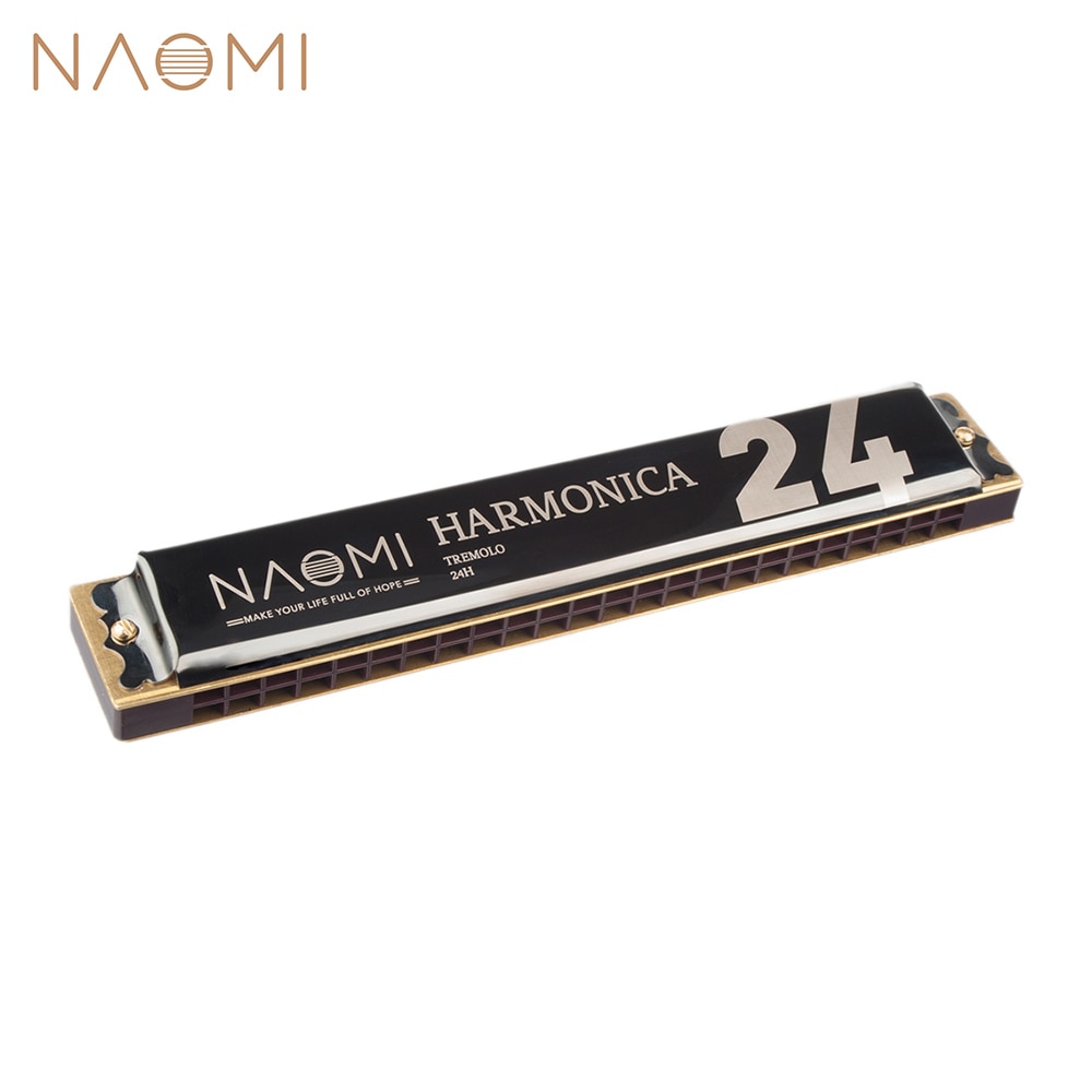 Naomi 24 huller tremolo mundharmonika nøgle af c rustfrit stål orgelharmonikaer med kasse blæseinstrument rød / sort