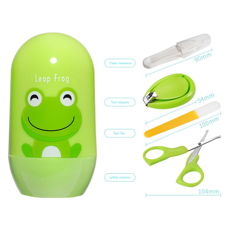 4 pçs bebê cuidados com as unhas conjunto infantil dedo aparador tesoura clippers prego dos desenhos animados caixa de armazenamento animal para viagens