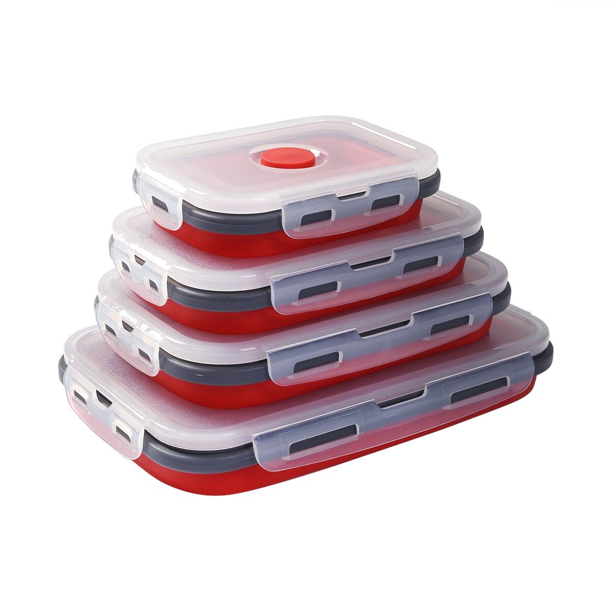 4 Stuks Set Opvouwbare Siliconen Voedsel Lunchbox Fruitsalade Opslag Voedsel Doos Container Servies Gunstig Lunchbox: Rood