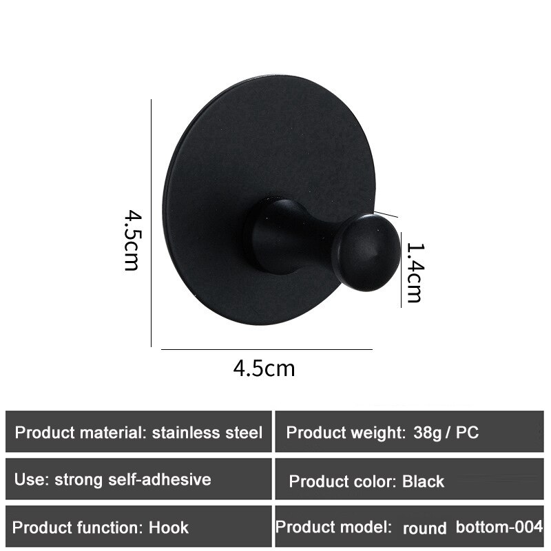 1PC SUS304 Robe Hooks Strong Self Adhesive Bathroom Stainless Steel Hook Wall Hangers Coat Towel Rustproof Hooks Kitchen Hardwar: Round Black 004
