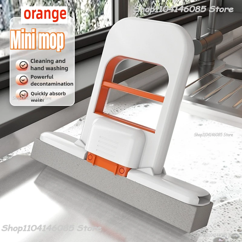 Sterke absorberende mini-mop Stofverwijdering Draagbare schoonmaakmop met spons Mini-sponsmop Nat en droog Badkamer Desktop Glas: Oranje