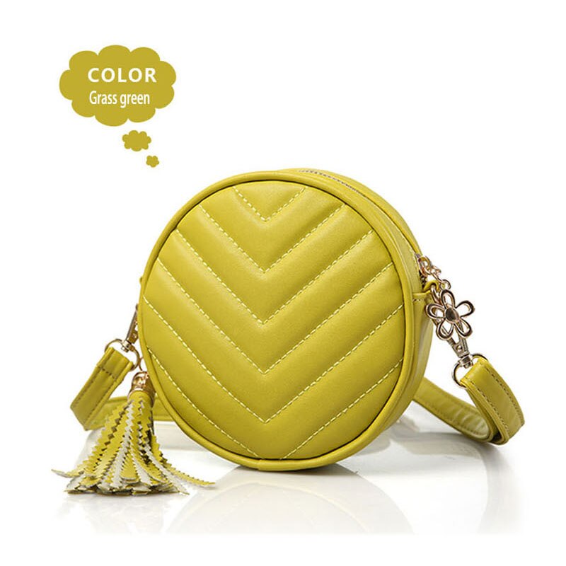 Girl Messenger Bag Tassel Girl Shoulder Bag PU Student Circle Purse Cute Student Accessories WISECO: yellow