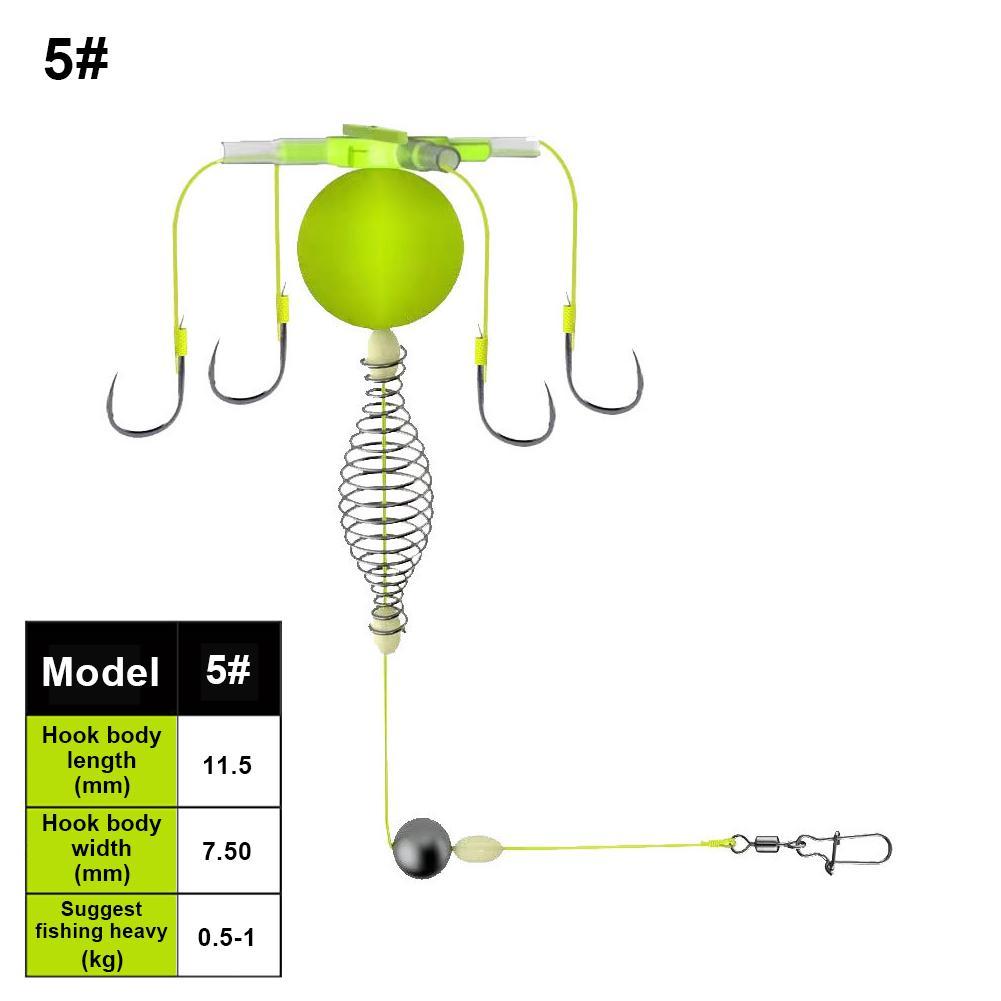 String Hook Fishing Bait Cage Four Hook Carbon Steel Line Group Feeder Sinker Float Fishing Spring Bait Cage Accessories: Yellow