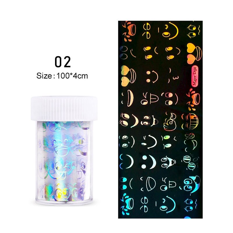 4*100Cm/rouleau holographique ongles Film flamme papillon Smiley Graffiti Nail Art transfert autocollant eau toboggan Nail Art décalque bricolage: 02