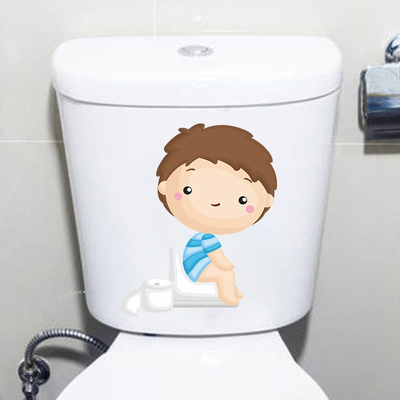 Cartoon Cute Little Boy Squatting Toilet Nursery Toilet Stickers Home Decoration Wall Stickers Self-Adhesive