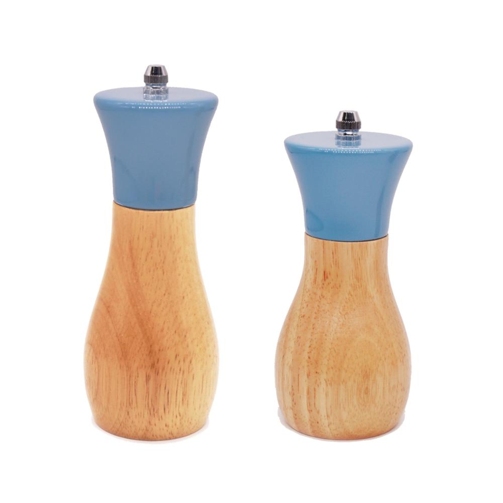 Wooden Pepper Grinder Sea Salt And Pepper Shaker Set Of 2 Manual Mills Effortless Lighthouse / Oilcan Shaped By Tessie & Jessie: Blue (2 Oilcan)