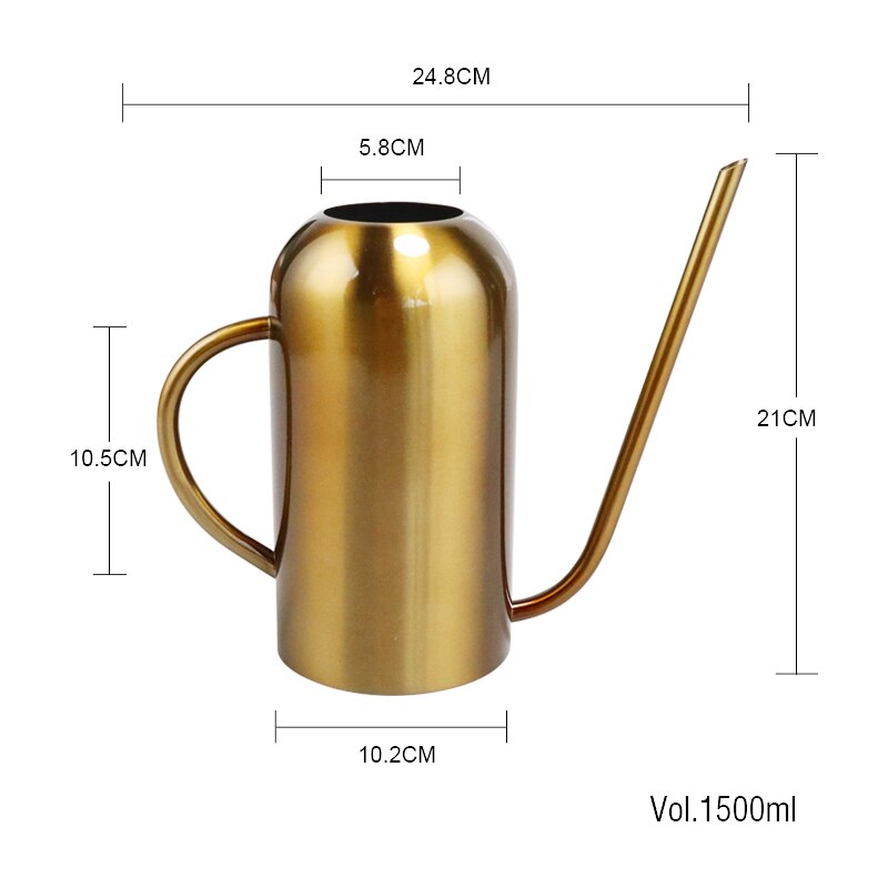 Rostfritt stål vattenkruka trädgårdsarbete krukväxt liten vattning kan använda handtaget perfekt för att vattna blommor växter dusch för trädgård: Guld -1500ml