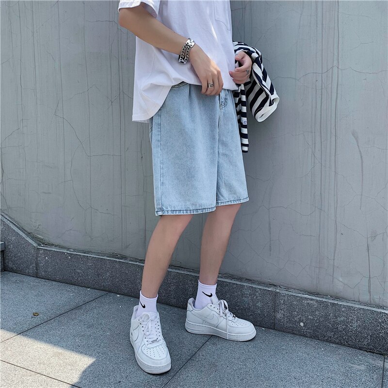 Summer Tooling Denim Shorts Men Korean Casual Loose Straight Denim Shorts Men Harajuku Streetwear Denim Half Pants Men: XXXL