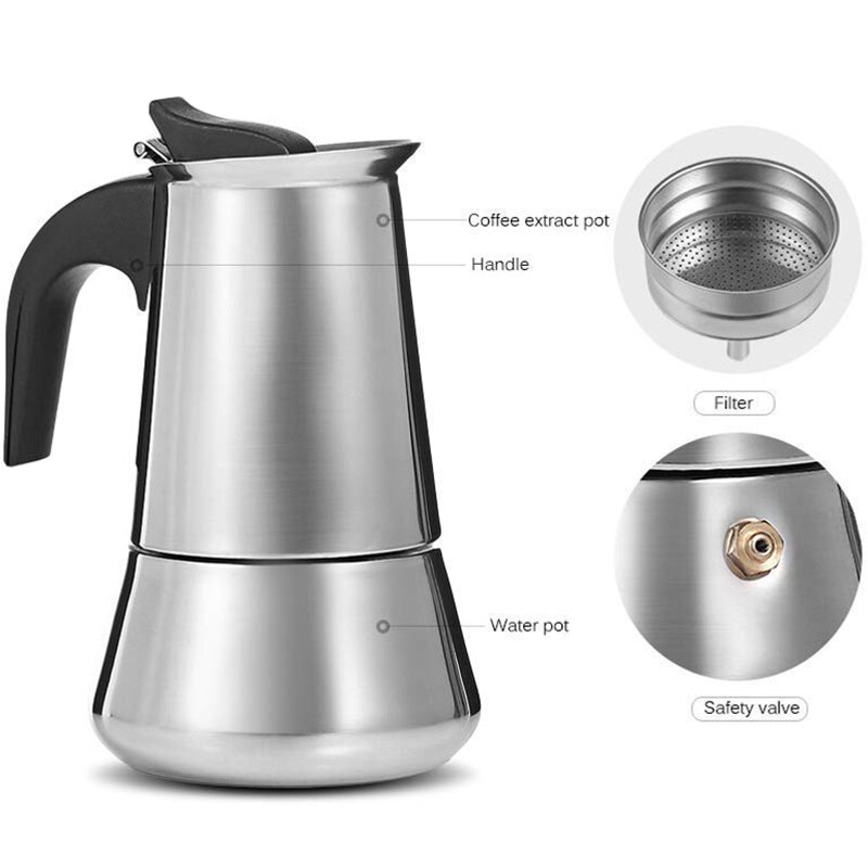 LAOION Stovetop Espresso Maker, 3Cup 160ml Moka Pot, Crystal Glass-top & Stainless Steel Coffee Maker Mocha Pot, Greca De Cafe, Cuban and Italian Coffee Maker for Cafetera Cubana