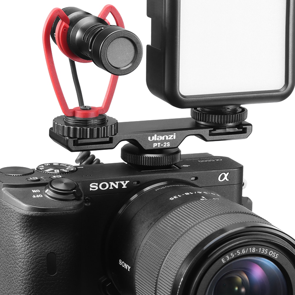 Ulanzi PT-2S Dual Shoe Mount Adapter Microphone Extension Bar for Boya BY-MM1 ULANZI VL49 LED Video Light Gimbal Accessories