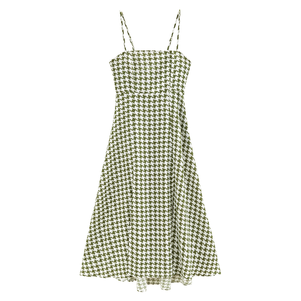 Marwin Summer Spaghetti Strap Long Women Houndtooth Printing High Street Hoilday Style Women Dresses: S / black