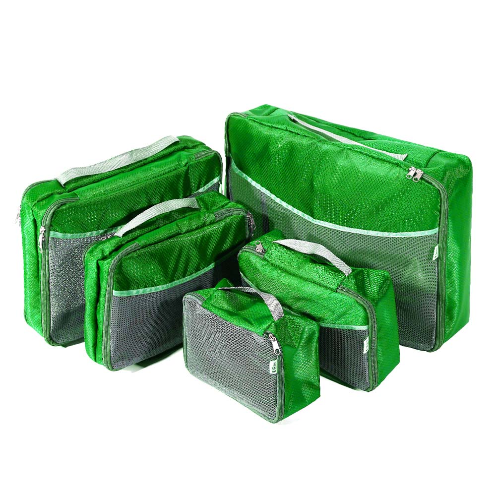 Ufine 5 Set Reise Gepäck Organizer-Doppelseitige Carryon Leichte Verpackung Würfel Lagerung Taschen: Green