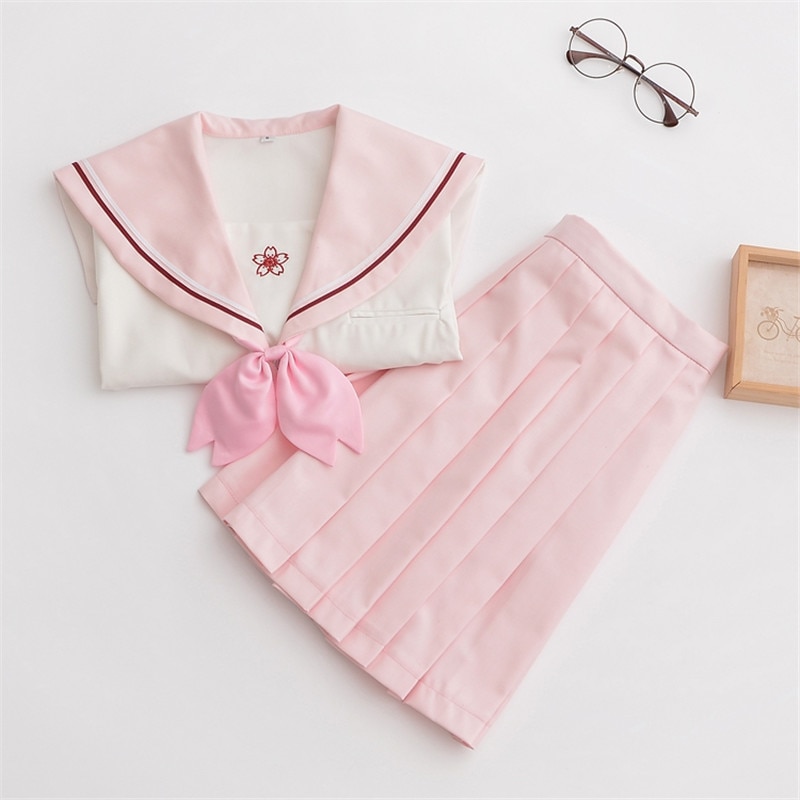 Costume de marin japonais doux pour filles, uniforme scolaire à manches courtes, uniformes JK rose doux XXL