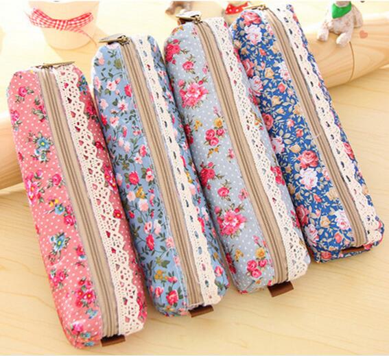 1 Stks/partij Mini Retro Bloem Bloemen Lace Etui Pen Zak Multifunctionele Rits Potlood Houder Tas briefpapier