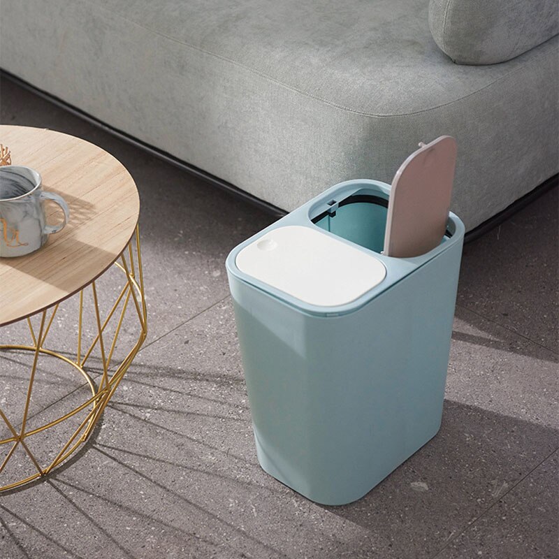 Newly Trash Can Rectangle Plastic Push-Button Dual Compartment 12liter Recycling Waste Bin Garbage Can TE889
