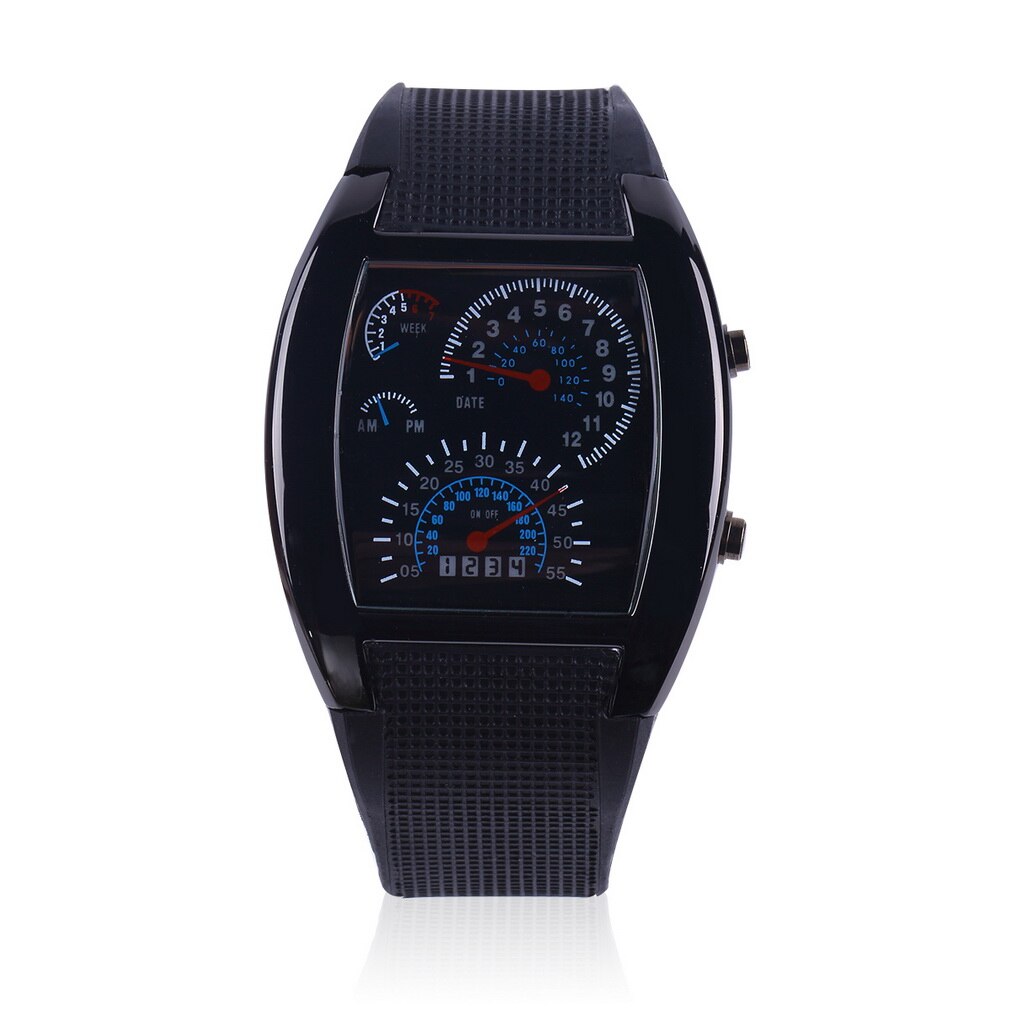 Luchtvaart turbo wijzerplaat flits led horloge heren dames sportwagen meter rubberen band horloges saat: Default Title