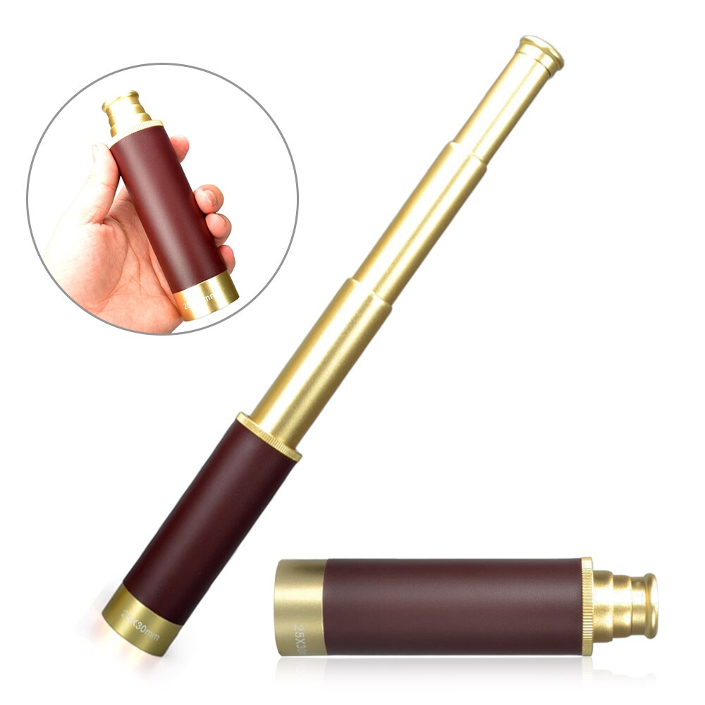 25X30 Pocket Zoomable Monoculaire Piraat Telescoop Draagbare Inklapbare Handheld Vintage Monoculaire Telescoop: Bruin