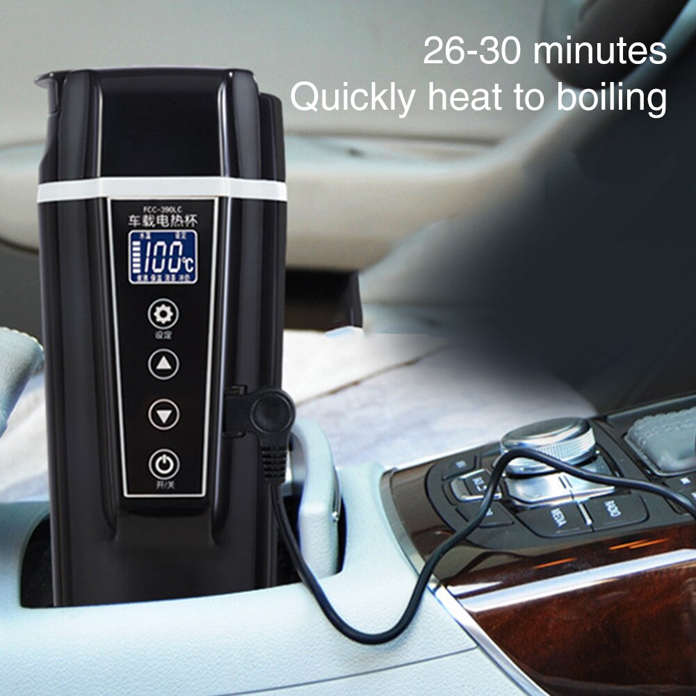 400ML Temperature Display Universal Boiling Water Travel Kettle Coffee 12V 24V Car Heating Cup Vehicle Portable Kettle