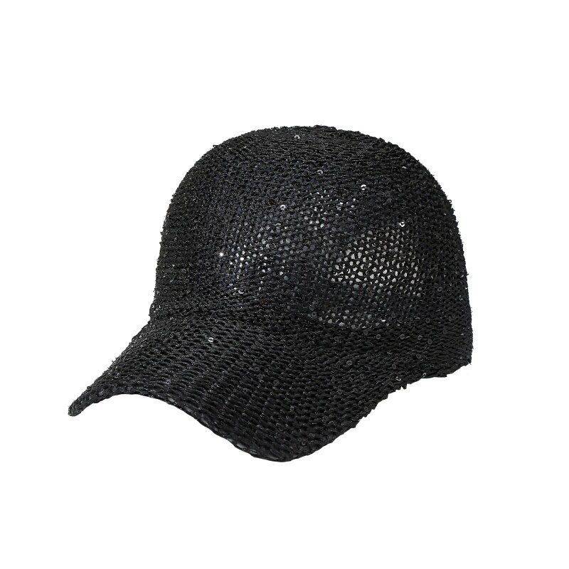 Sport baseball pet katoenen bling ster bedrukt geborduurde hoed sportkleding hiphop hoed outdoor zonnebrandcrème ademend mesh pet: Zwart
