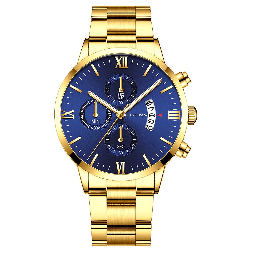 Cuena-reloj con correa de acero para hombre y mujer, cronógrafo de cuarzo con tres ojos, calendario de seis piezas,: K