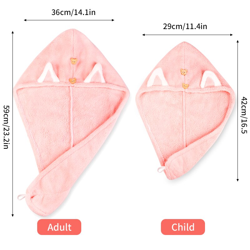 Quick Dry Hair Towels Women And Child Cute Cat Ear Super Absorption Thicker Microfiber Turban Towels With Bear Buttons