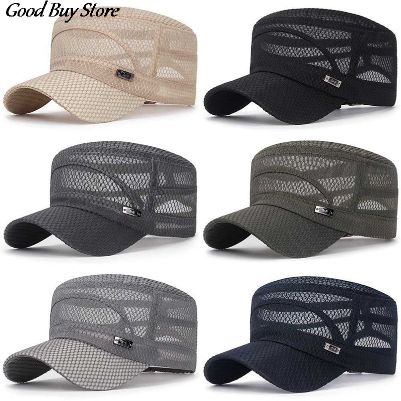 Verstelbare Outdoor Zon Hoeden Mesh Baseball Cap Casual Platte Ademende Hoed Mannen Snapback Mannelijke Zomer Gorras Streetwear Trucker Cap