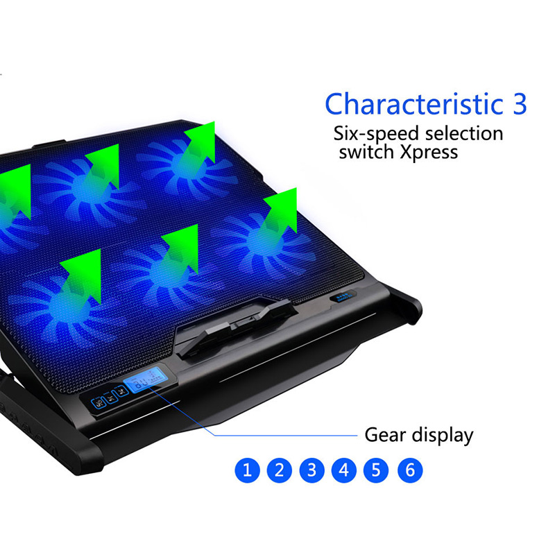 Laptop Cooling Pad Laptop Cooler Six Cooling Fan And 2 Usb Ports Laptop Cooling Pad Notebook Stand For 13-16 Inch For Laptop