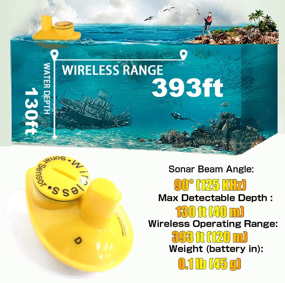 LUCKY FFCW1108-1 Sonar Fish Finder Wireless 120m Wireless Fishing Finder Alarm 40M/130FT Deeper Fishfinder for Shore Fishing